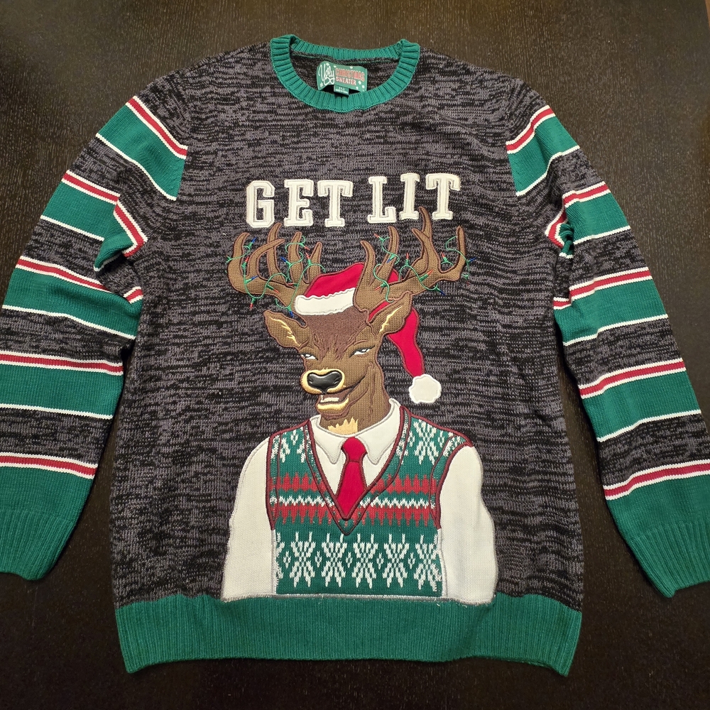 Holiday Ugly "Get Lit" Reindeer Sweater